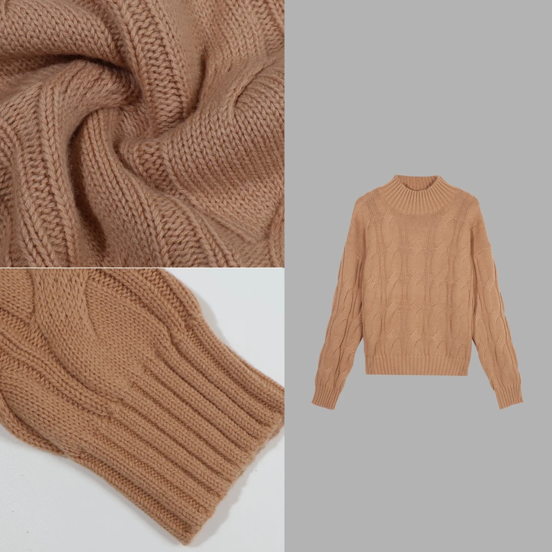 凯特丝蓓3496#【多思】半高领麻花长袖针织衫上衣