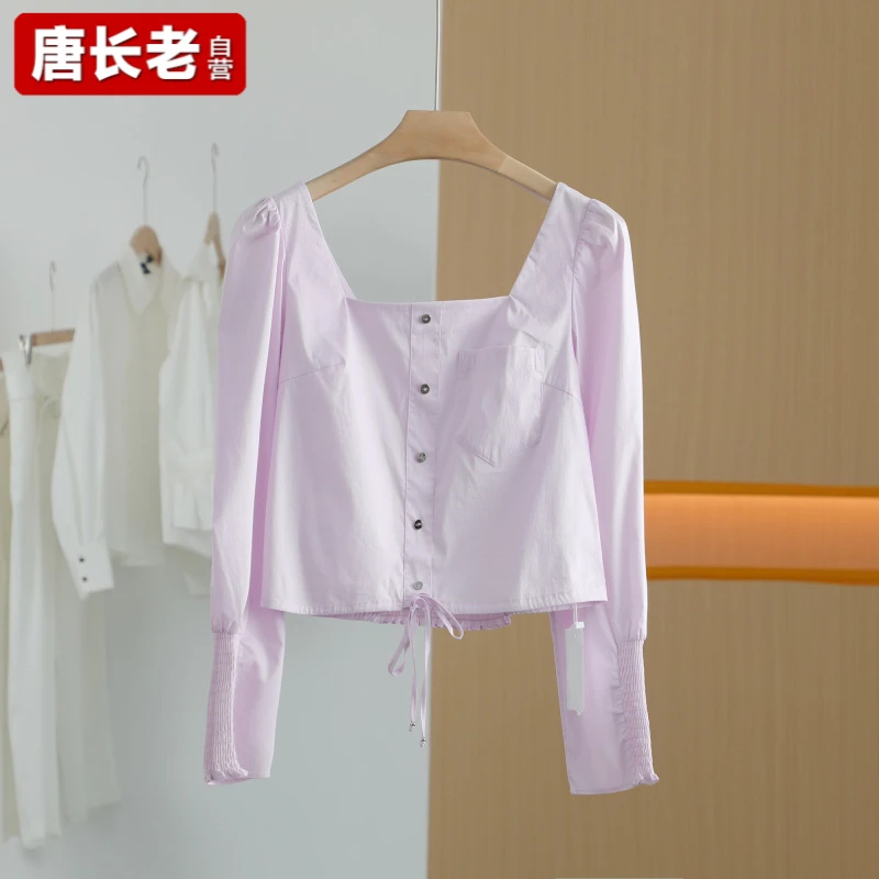 【唐长老自营】货号H1723女装新款方领短款衬衫HBL长袖百搭