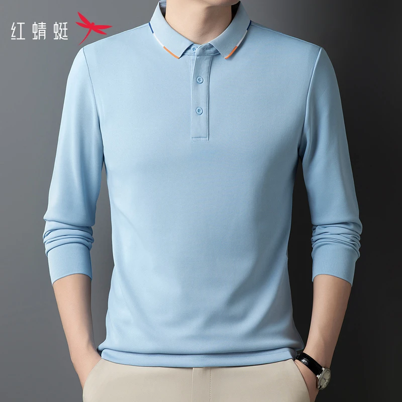 红蜻蜓长袖T恤polo衫男春季2025新款商务休闲翻领白色中年爸爸装