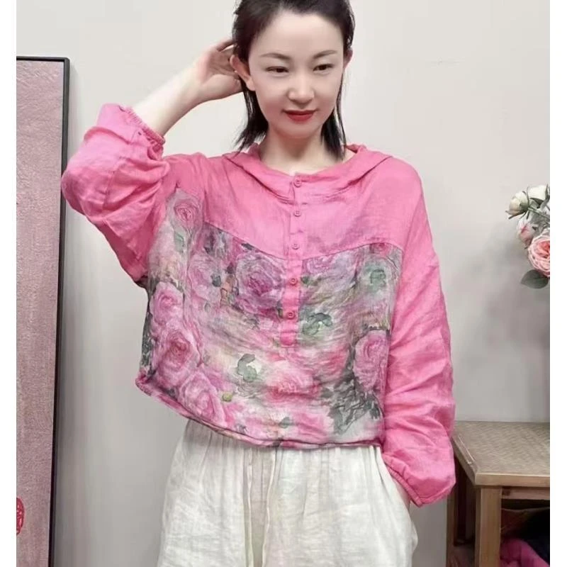 842苎麻连帽衬衣 四色 均码90-145斤