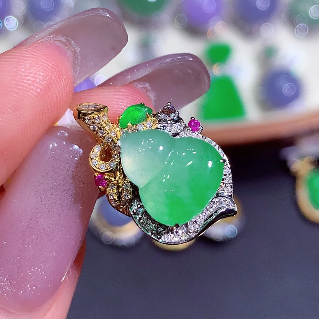 翡翠18K金镶嵌吊坠(不含链)