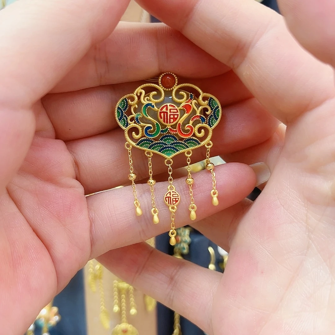 和田玉银S925镀金镶嵌颈饰