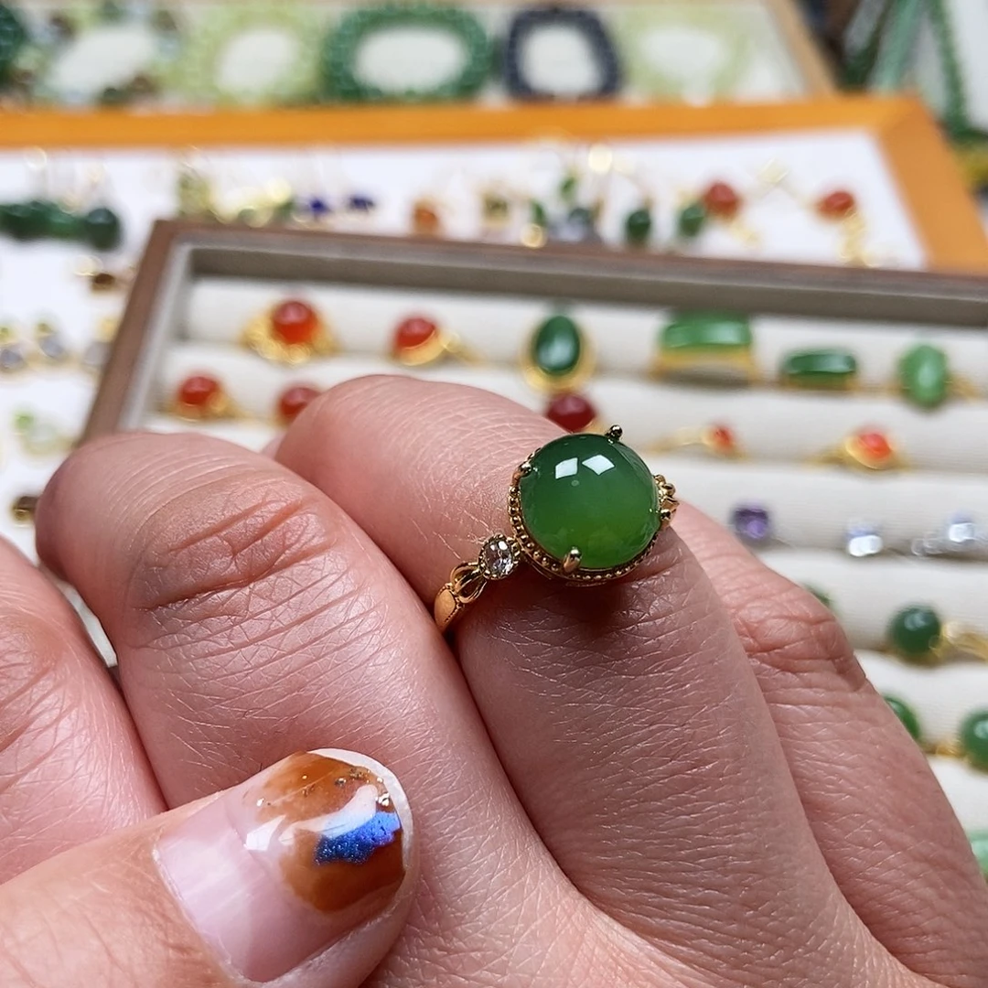 和田玉戒指银S925镶嵌