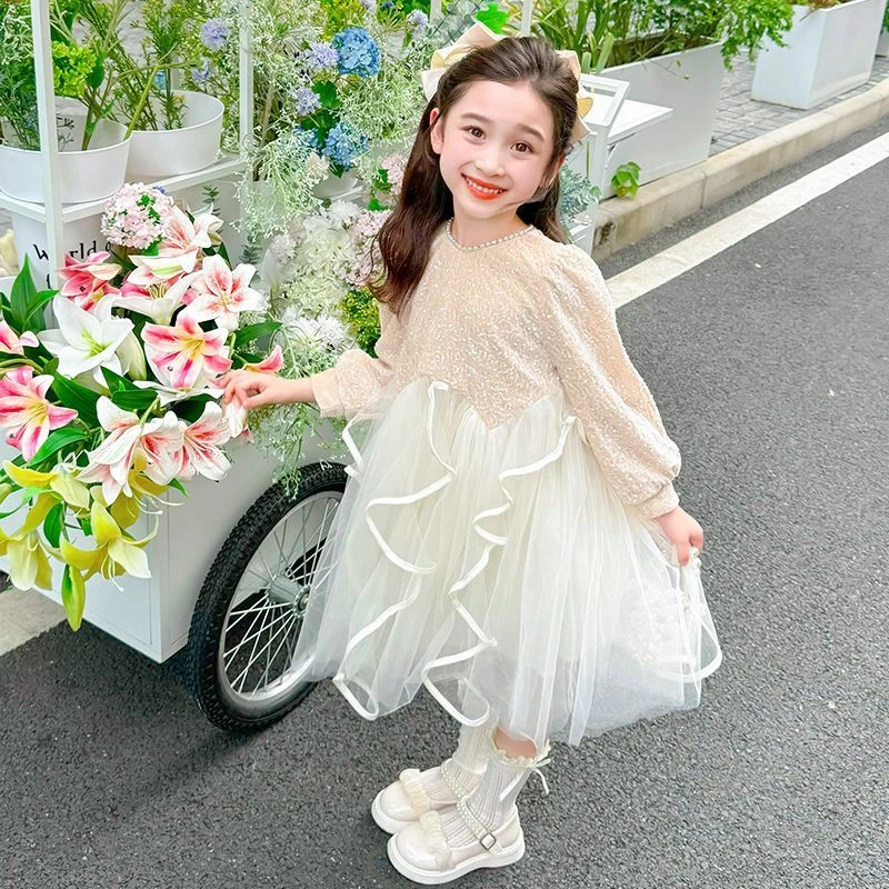 1200女童连衣裙春秋新款儿童秋季洋气时髦长袖女宝宝网纱公主裙子