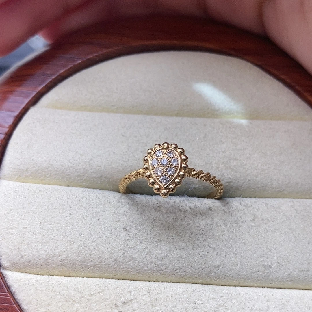 钻石戒指/指环18K金镶嵌小水滴戒指k黄14