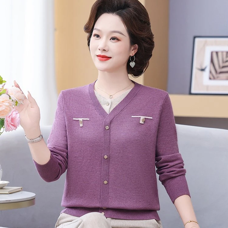 秋季新款妈妈装假两件时髦中老年妈妈装宽松减龄百搭8003h