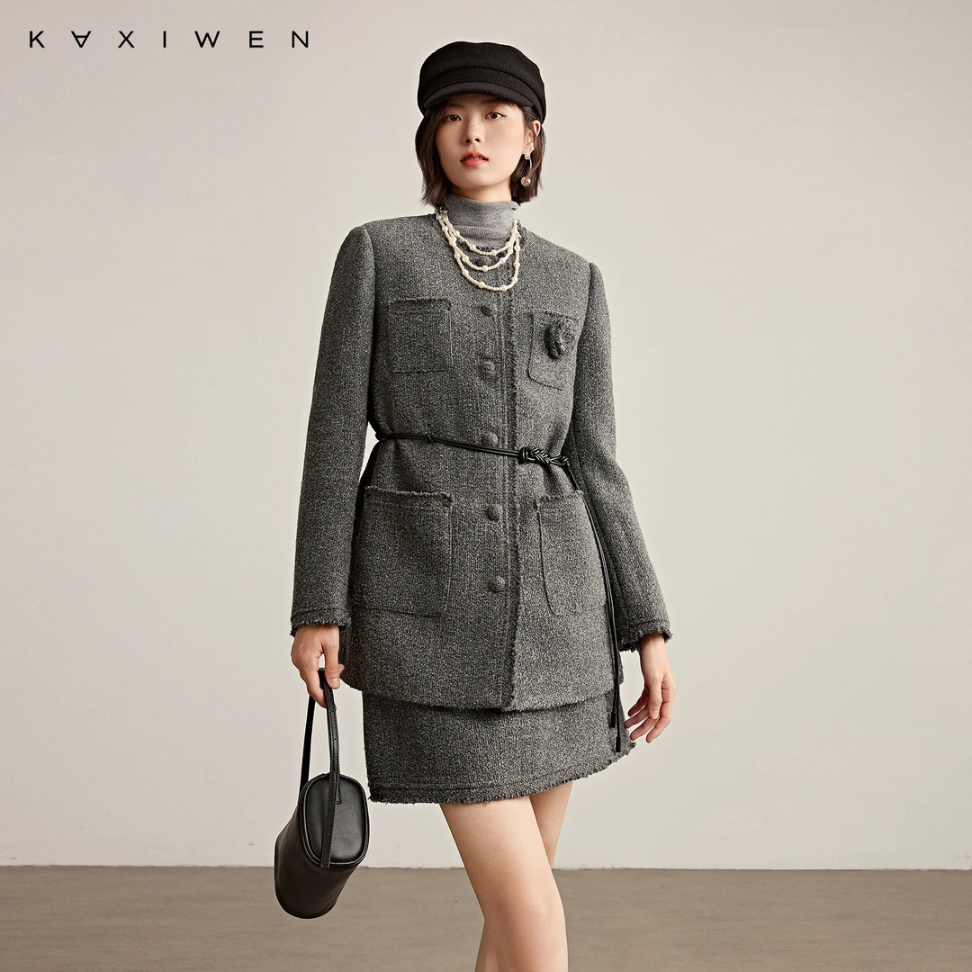 佧茜文气质磨边外套【冬新】通勤小香风立体装饰上衣女X09BWN8311