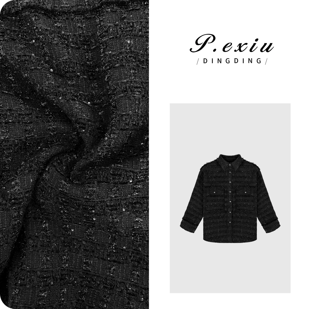 【暗夜星芒】羊毛银丝珠片毛呢时髦小香风外套M8985