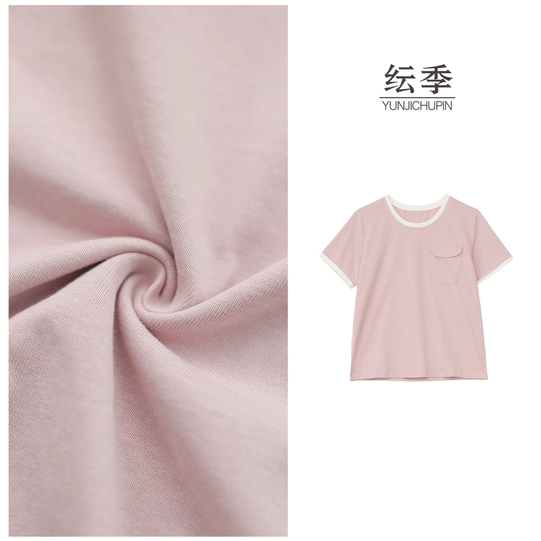 【纭裳原创】衣长60-62 新款撞色拼接圆领休闲T恤女装D25665