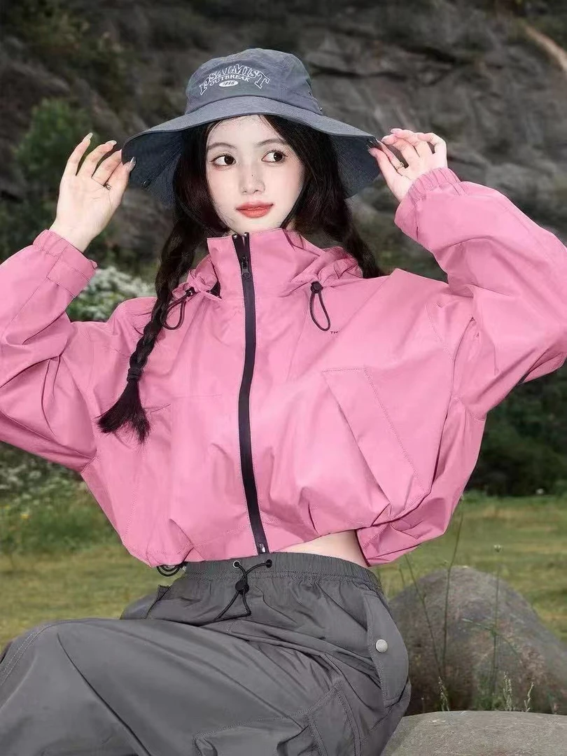 （洺语定制）女薄款短款休闲防风短外套春季纯色宽松型通勤