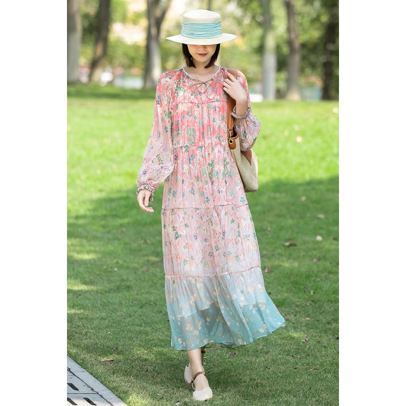 2025新款女品牌桑蚕丝国际大牌夏奢华名牌杭州高端重磅真丝连衣裙