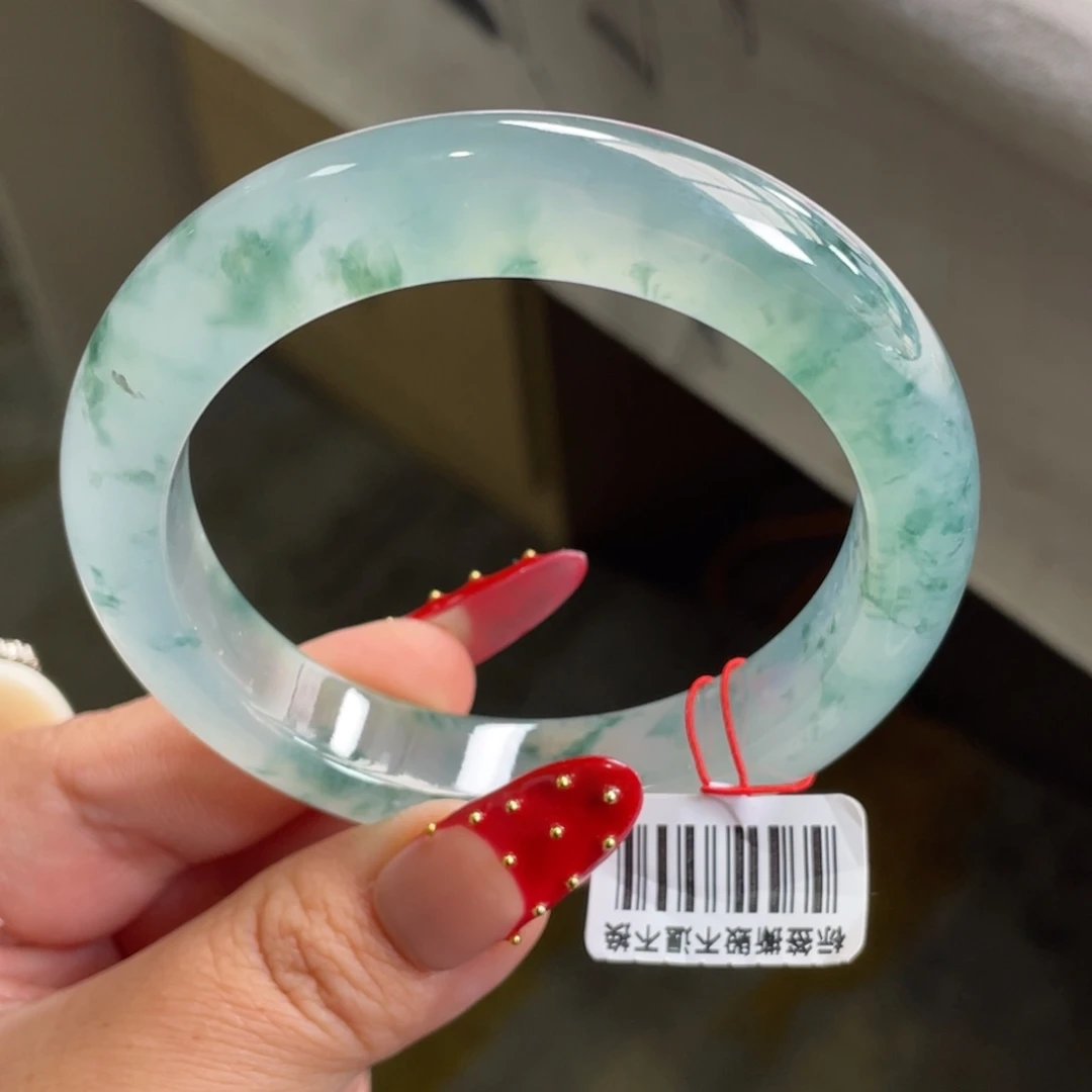 翡翠未镶嵌手镯冰胶飘花厚装手镯