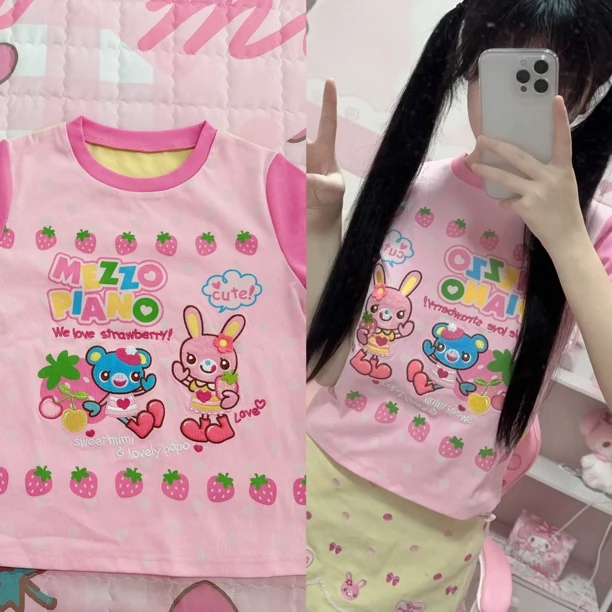 呐咔呐咿可爱短袖纯棉甜美y2k女儿服亚文化小众女装甜妹穿搭夏季