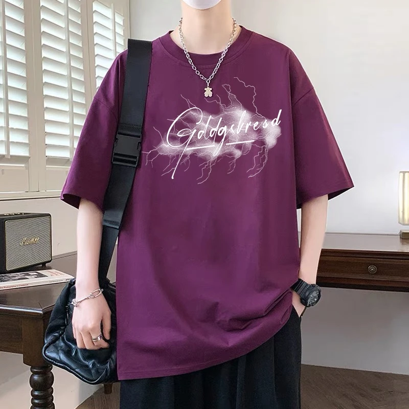 100%纯棉短袖t恤男潮牌痞帅宽松大码美式印花半袖学生青少年上衣