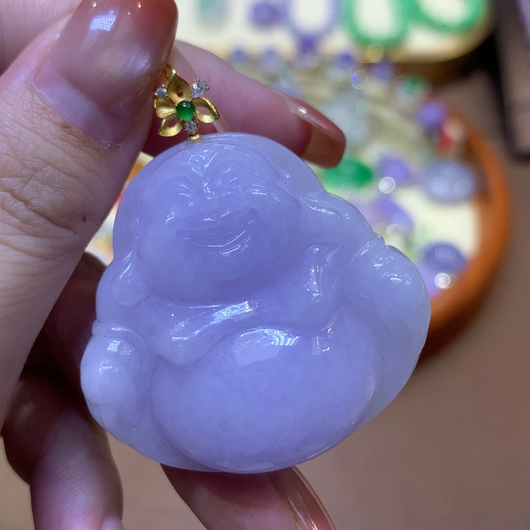 翡翠18K金镶嵌吊坠(不含链)缅甸天然A货翡翠