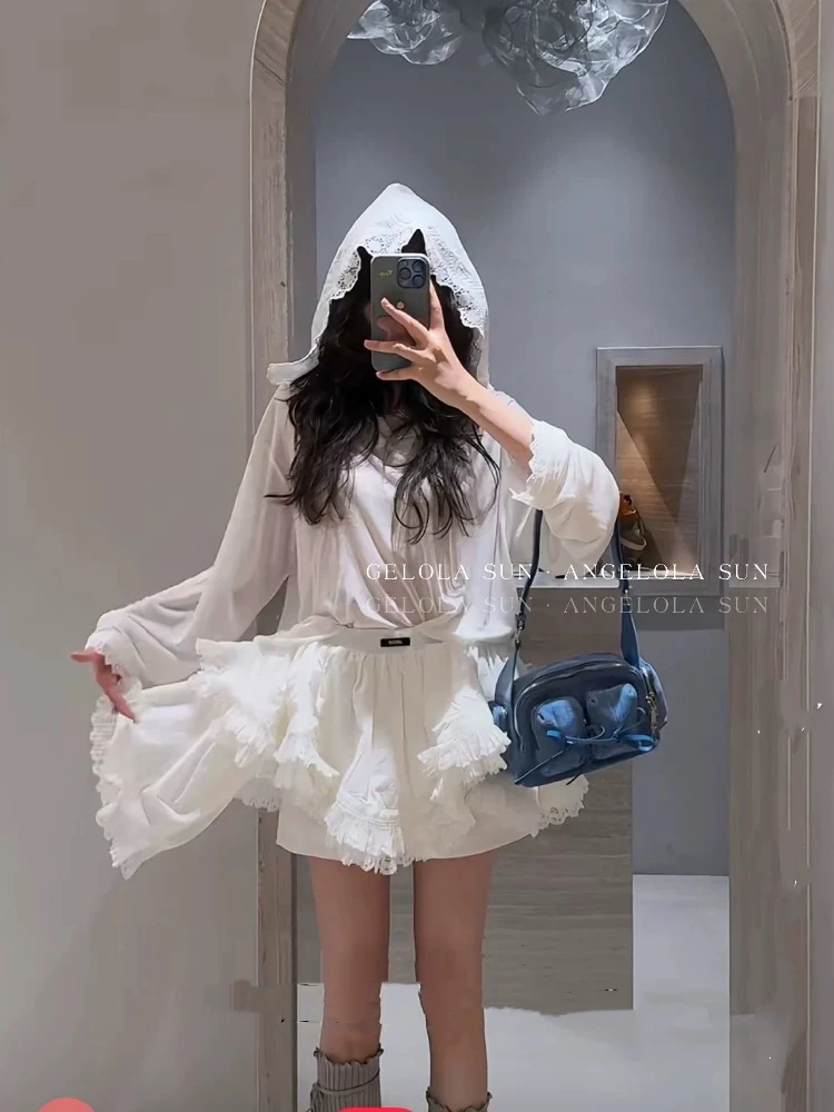 不对称 白色蕾丝蓬蓬裙裤女2025秋新款小众设计