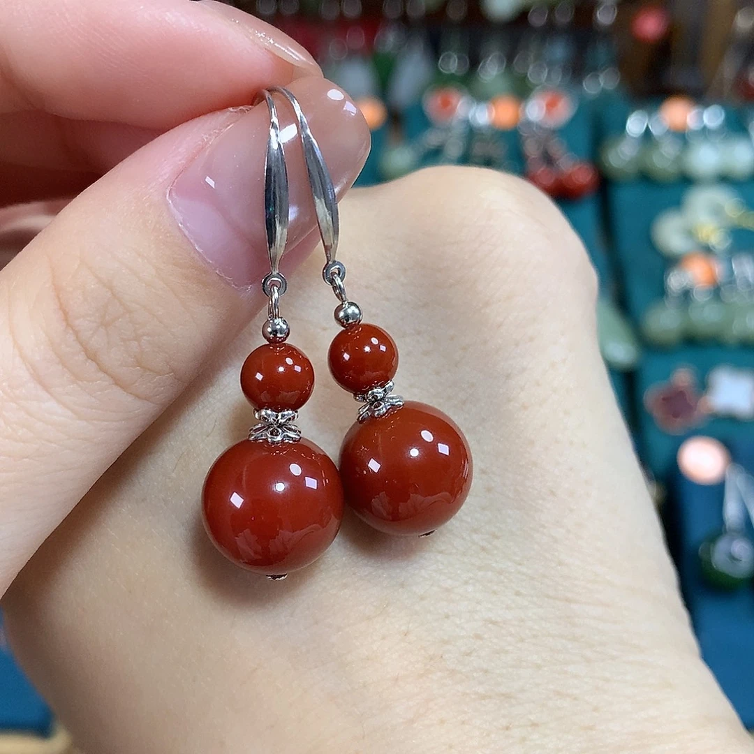 玛瑙/玉髓银S925镶嵌耳饰卡12左右