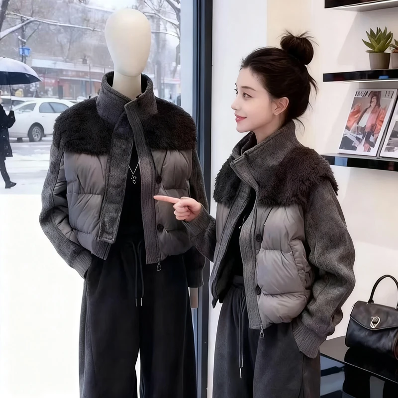 2025设计感立领拼接短款服女冬季新款袄时尚百搭保暖衣外套