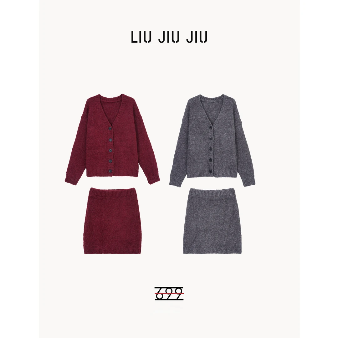 LIUJIUJIU 法式软糯慵懒休闲高级感显瘦针织毛衣+A字半裙TZ2760L