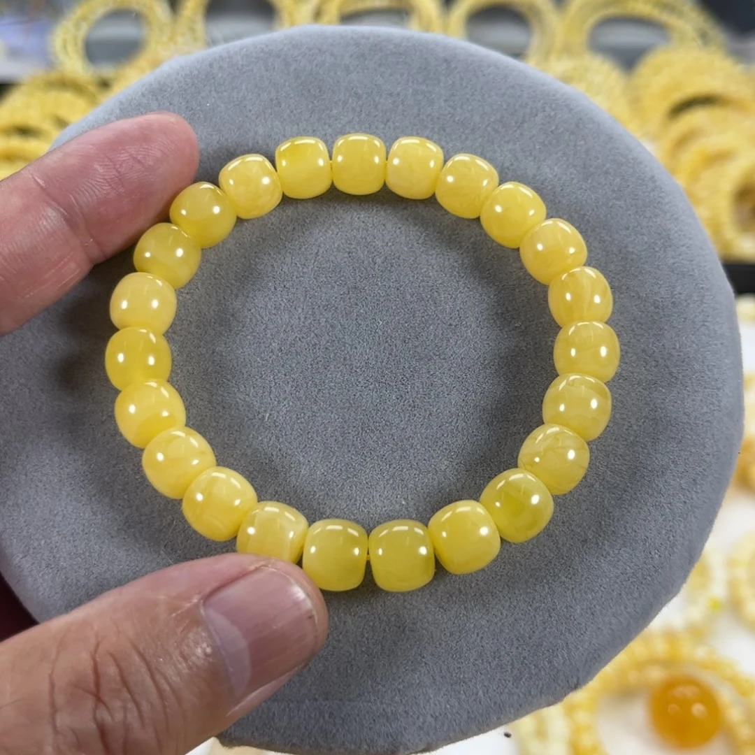 蜜蜡手串未镶嵌悠*纯天然俄料鸡油黄
