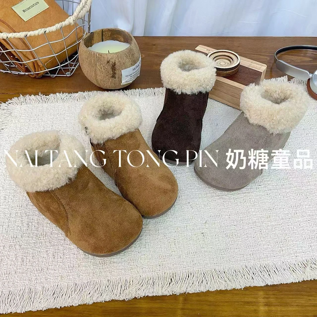 【香草奶黄】韩版儿童复古圆头加绒保暖毛毛棉靴男童勃肯靴女童短靴