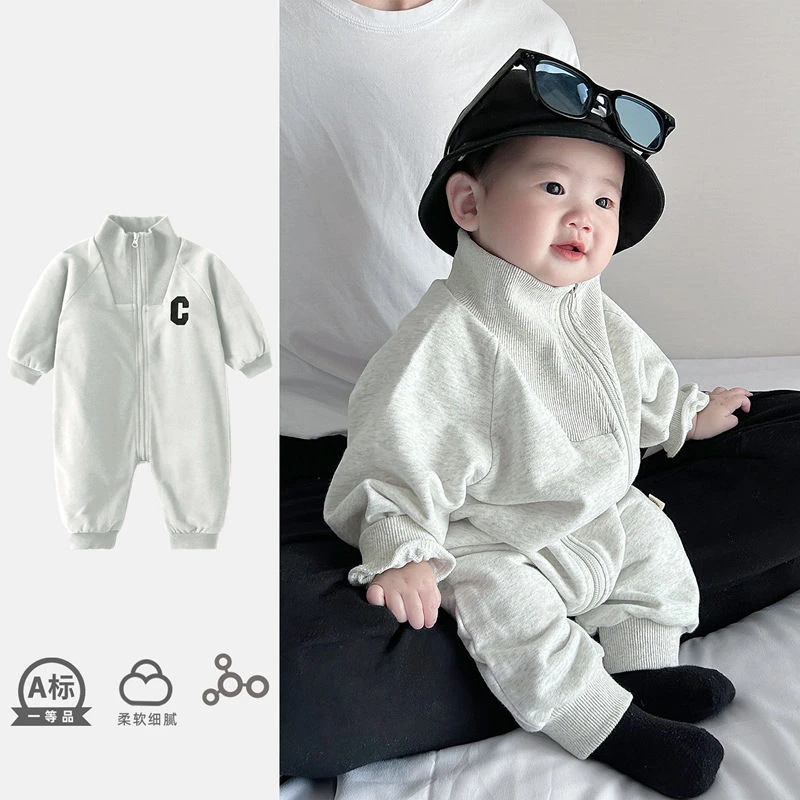 2025春秋婴儿装时尚休闲C标长袖哈衣爬服外出服韩版潮酷网红连体