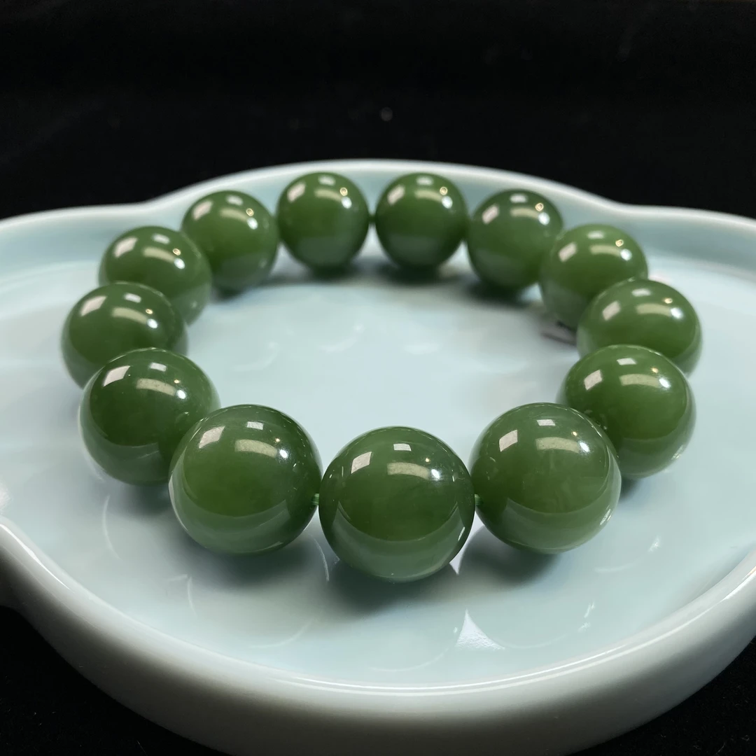 【芳華珠宝X】·典藏级·和田玉碧玉·老料17+MM大圆珠单圈玉手串