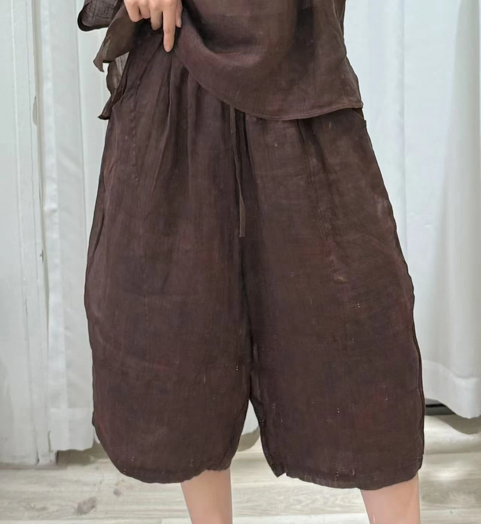 【衣恋】 纯苎麻脏七分高腰阔腿裤