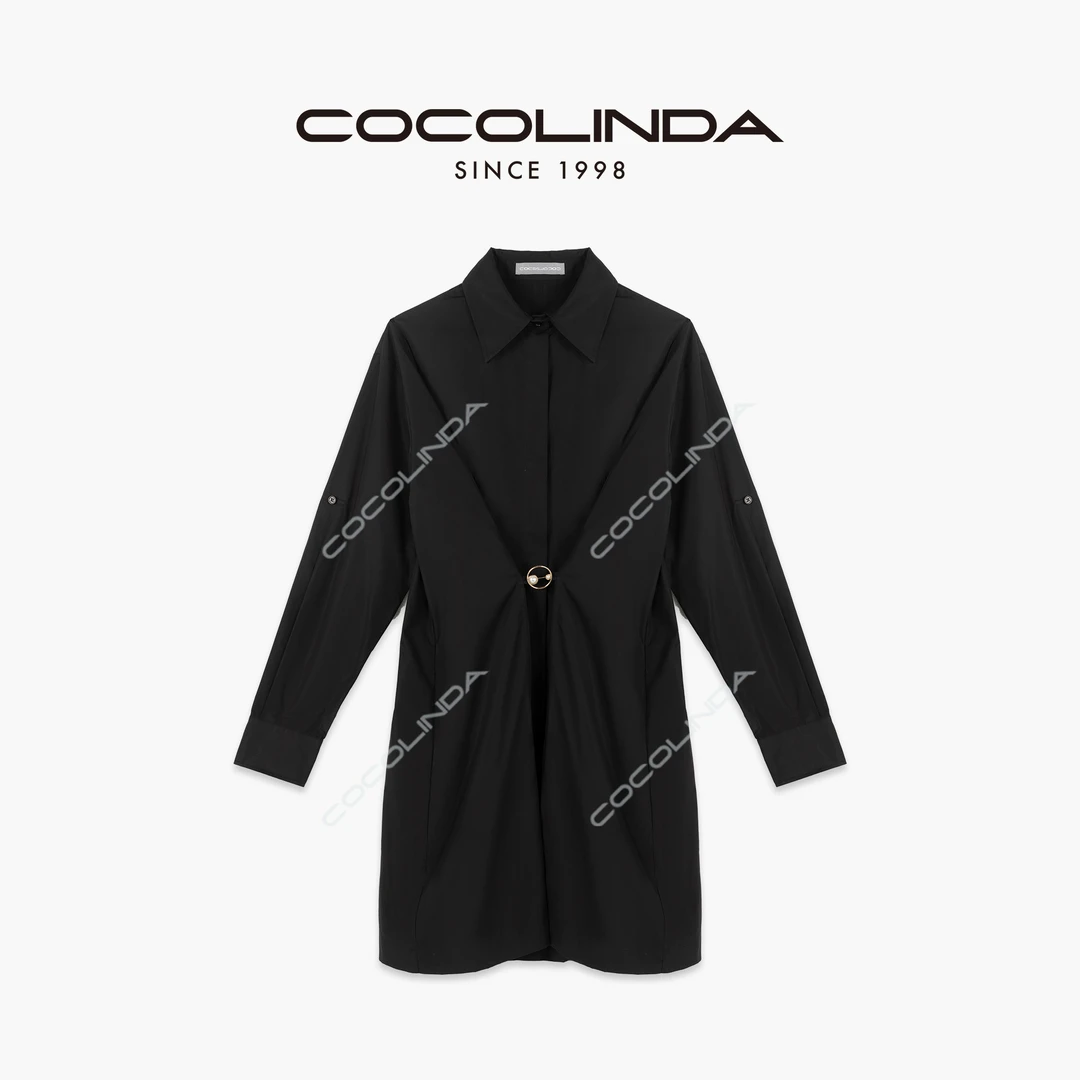 COCOLINDA100%棉法式长袖衬廓形衫裙K1458