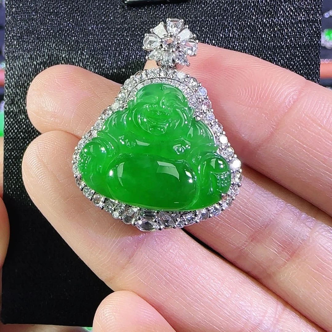 翡翠18K金镶嵌吊坠(不含链)