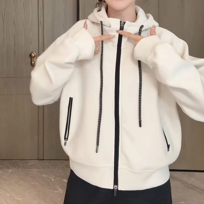 【叠穿密码】2025新款连帽拉链抽绳宽松卫衣外套LK2507018