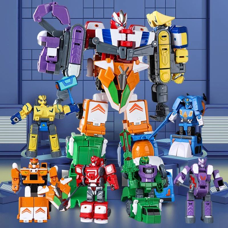 变形玩具工程车机器人模型金刚大力神机甲挖掘机汽车人6合体套装