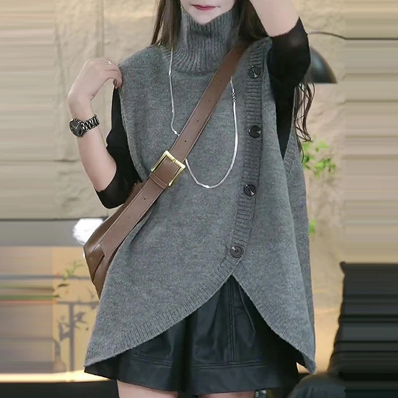 M073秋季新款高领针织马甲新款女装2025高级感小众无袖叠穿上衣