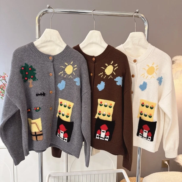 【伟伟专属】3色复古氛围感手工刺绣双口袋毛衣