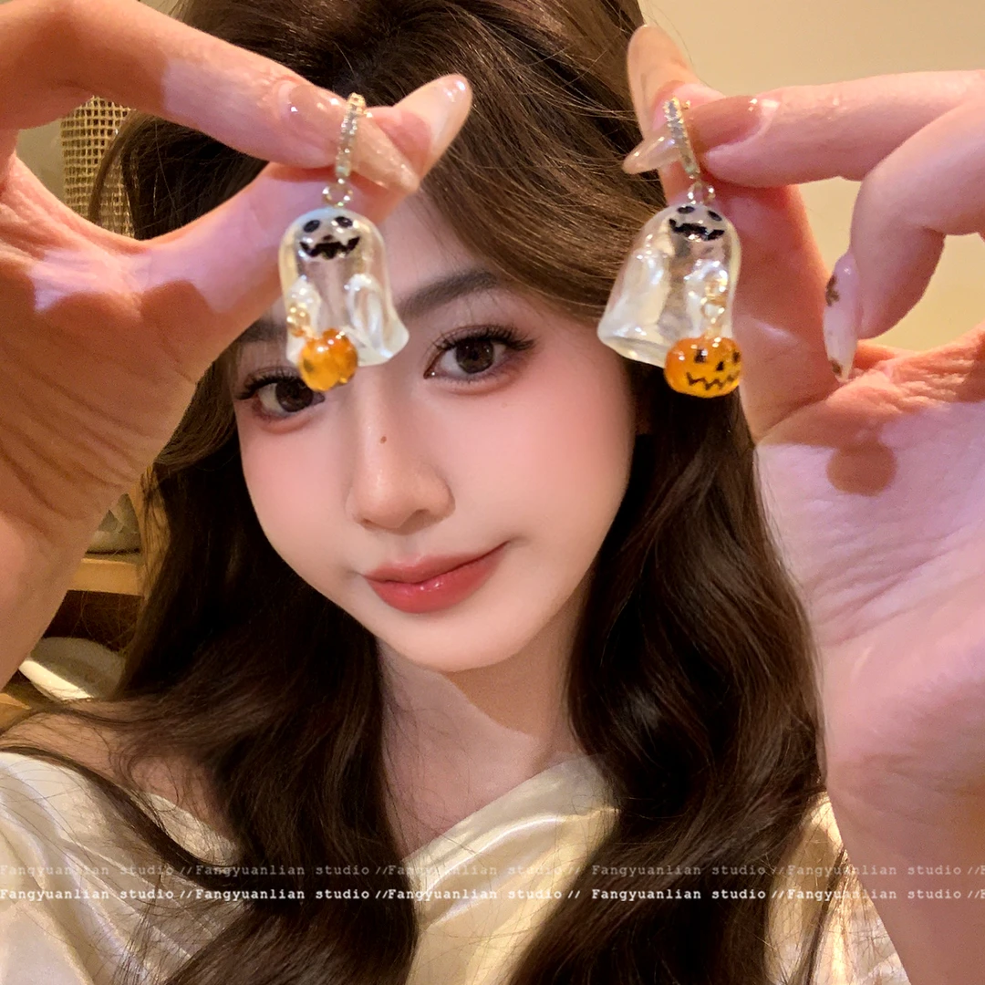 铜合金锆石耳饰 万圣节限定 南瓜幽灵耳环女2025新款小众节日耳饰