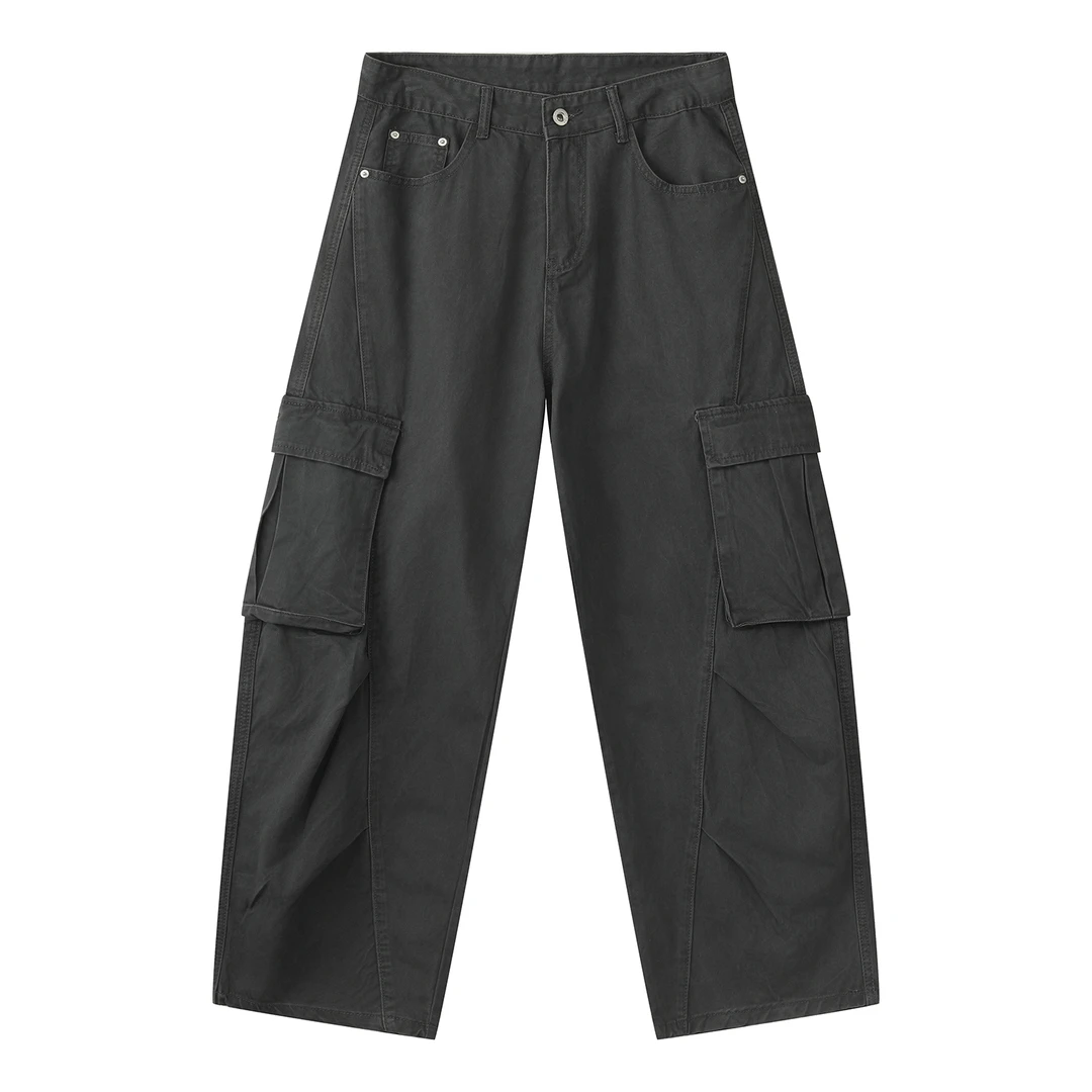 Faxims Store 美式复古多口袋工装裤男女阔腿弯刀裤户外休闲裤