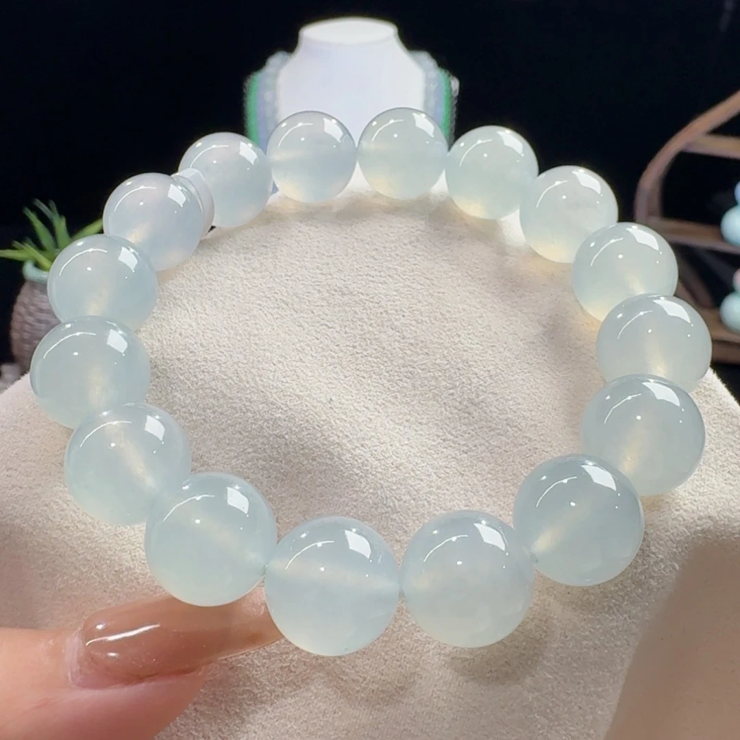 未镶嵌手链翡翠性价比超级高！冰胶感十足淡蓝底单圈卡12.8
