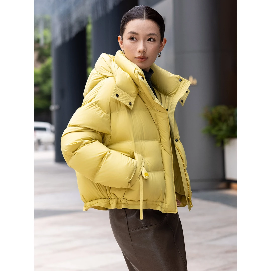 VONSRMAN柠檬黄连帽羽绒服女冬季2025新款时尚气质加厚保暖短外套
