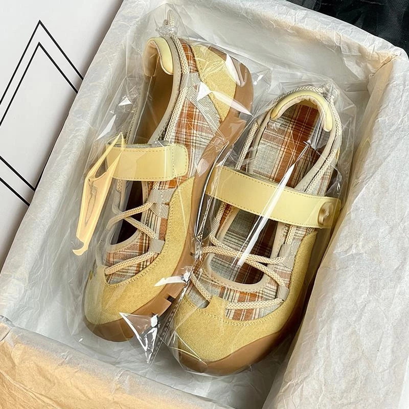 复古格纹～春季厚底小众设计感丑萌休闲透气玛丽珍单鞋女运动凉鞋