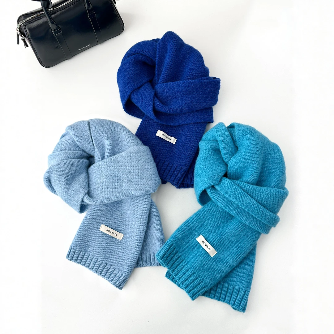 2025秋冬季新款全羊毛保暖百搭针织纯色围巾时尚