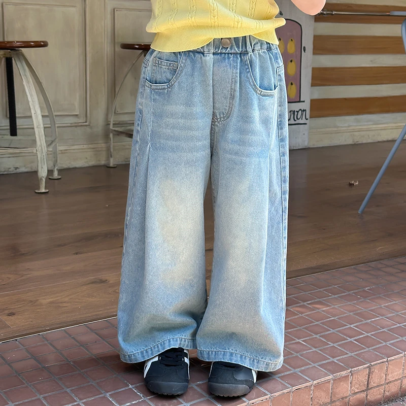 【现货】初秋薄款牛仔裤男女童字母口袋设计感直筒裤25B076