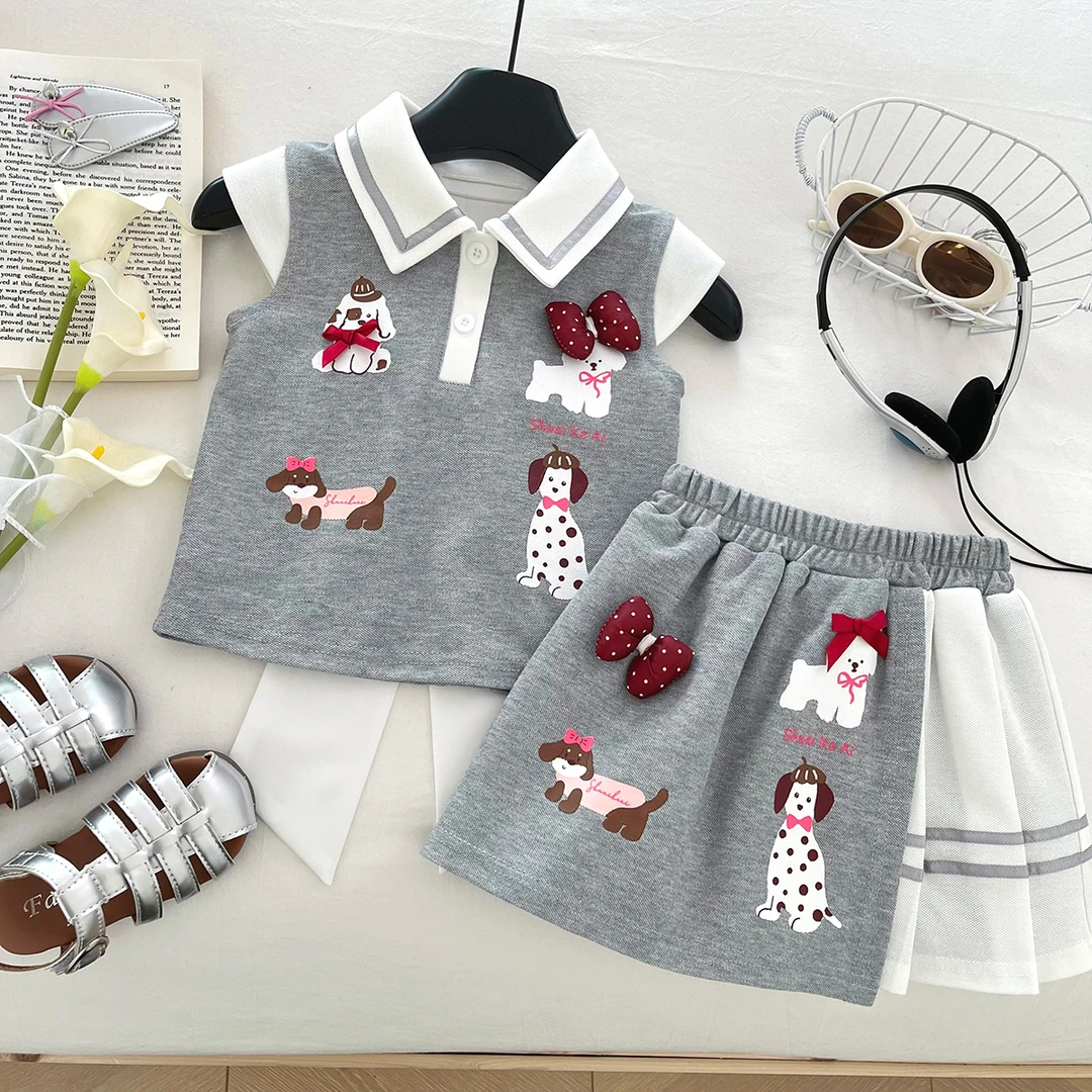 【旗开得胜】女童套装儿童无袖polo衫宝夏季休闲裙子两件套SA30266