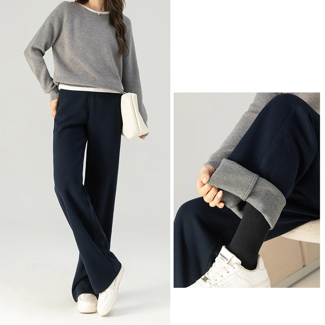 【乐仓集轻奢】2025冬季新款休闲百搭绵羊毛桑蚕丝混纺窄版直筒裤