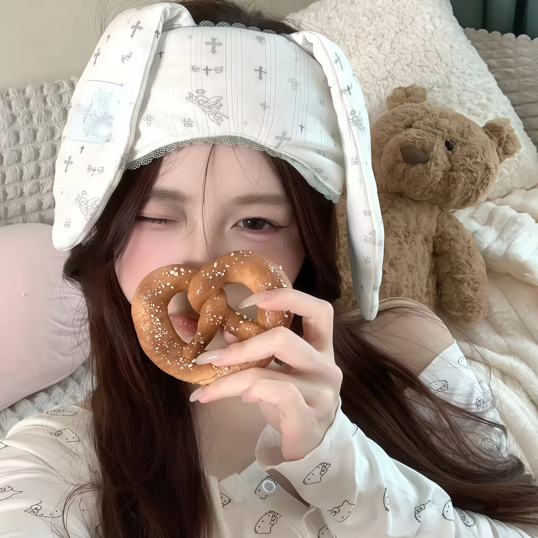 软软萌萌的兔耳眼罩爆款博主花边垂耳邦尼兔kt猫遮光松紧调节出片