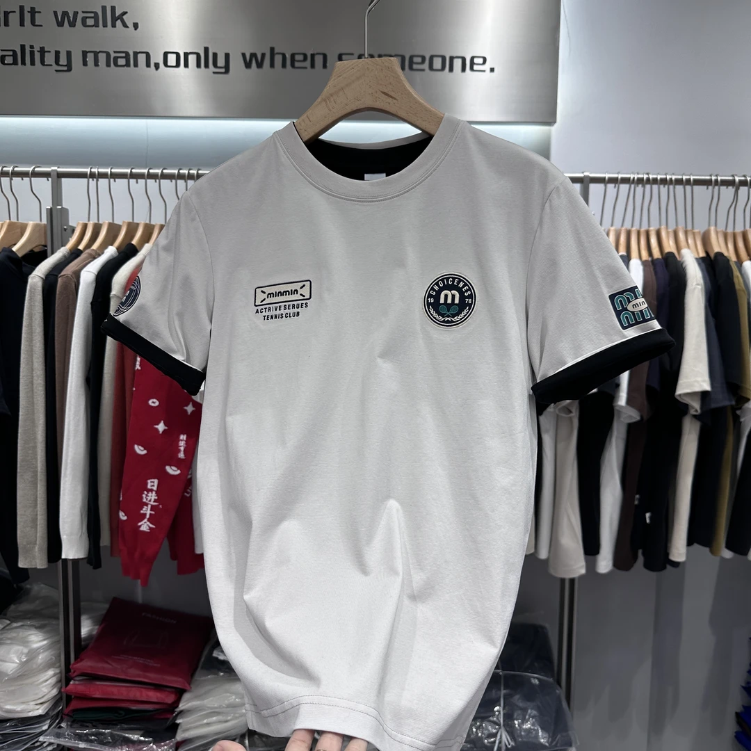 春夏季新款男士圆领刺绣字母刺绣百搭休闲短袖打底衫T恤潮