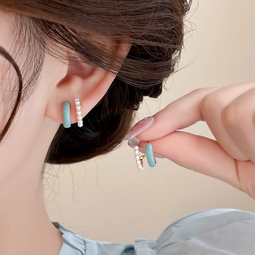 合金耳饰 春夏气质滴釉C型耳环女小众设计感耳钉轻奢高级感耳饰品