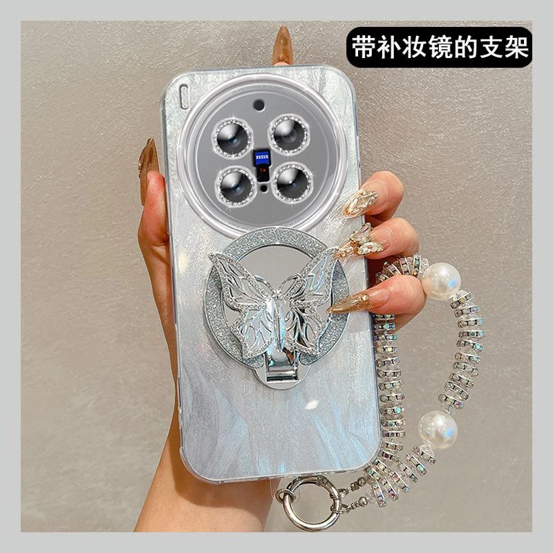 带镜头膜VIVOX300Pro手机壳5G蝴蝶镜子软壳x300防摔羽纱小碎花新