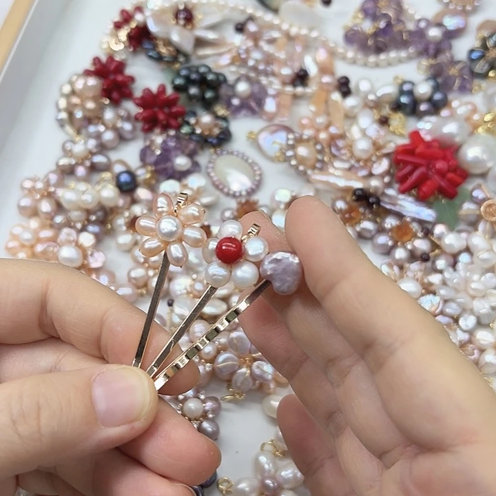 淡水珍珠发饰银S925镶嵌