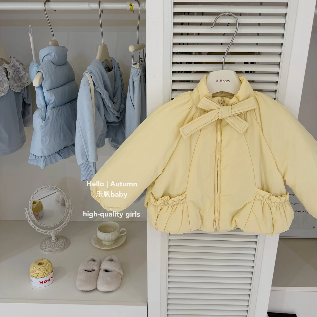 【乐恩童装】原创设计秋冬女童奶黄包加绒外套厚款时髦女宝宝棉服