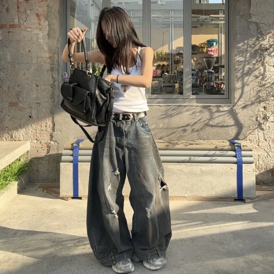 TRIANGLE PROJECT 23ss 水洗破坏做旧拼接超大廓形脏染牛仔裤